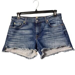 21. 7 For All Mankind Distressed Raw Hem Denim Blue Jean Shorts Size: 32